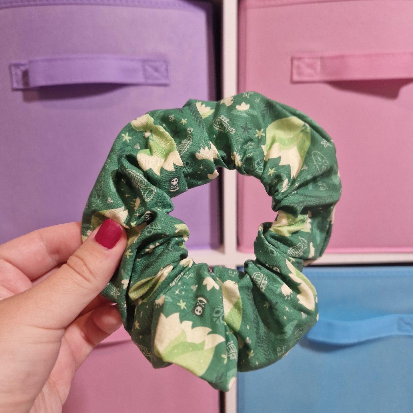 Green Down the Bayou themed cotton hair scrunchie