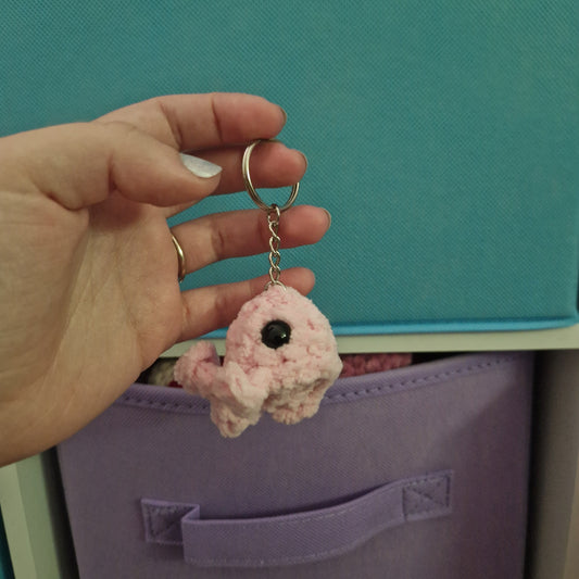 Pink mini whale chenille yarn crochet keyring