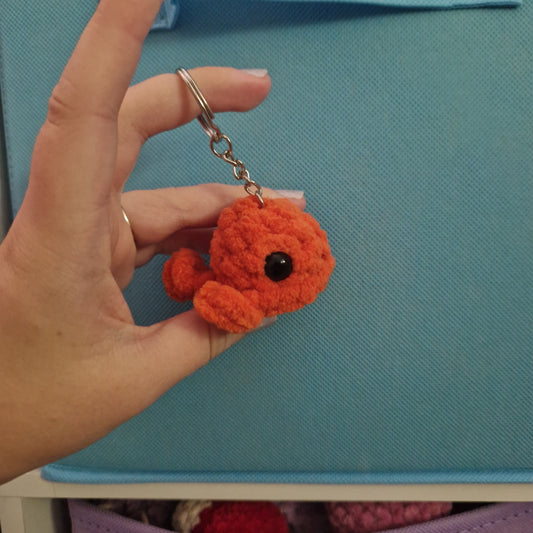 Orange mini whale chenille yarn crochet keyring