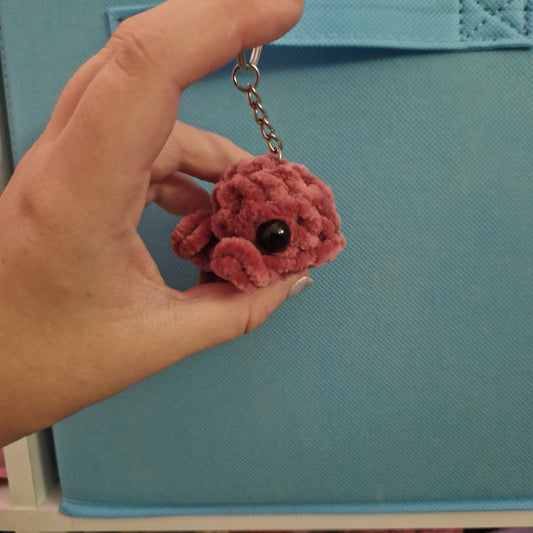 Dusty red mini whale chenille yarn crochet keyring