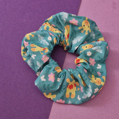 Floral Giraffe themed cotton hair scrunchie