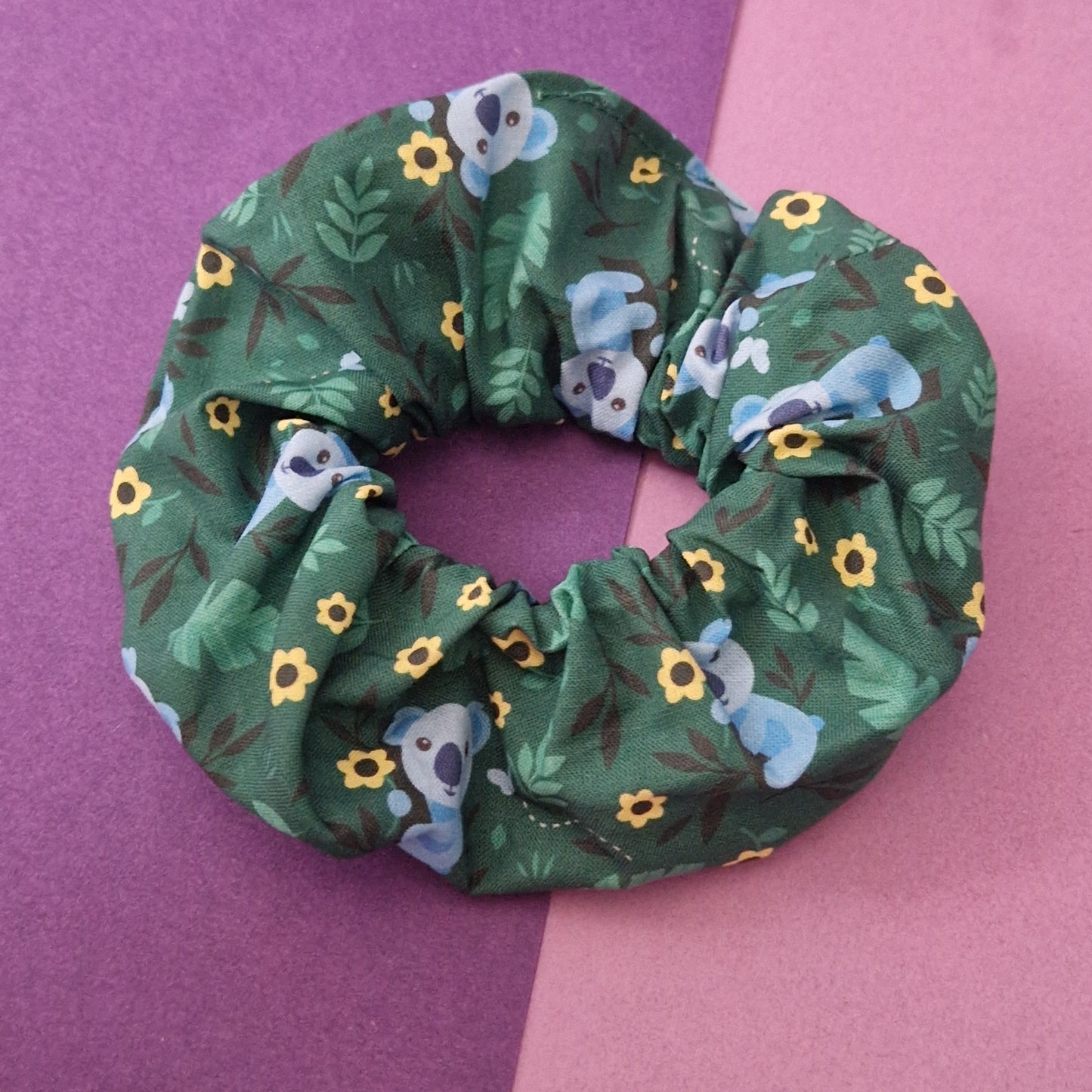 Floral Koala themed cotton hair scrunchie