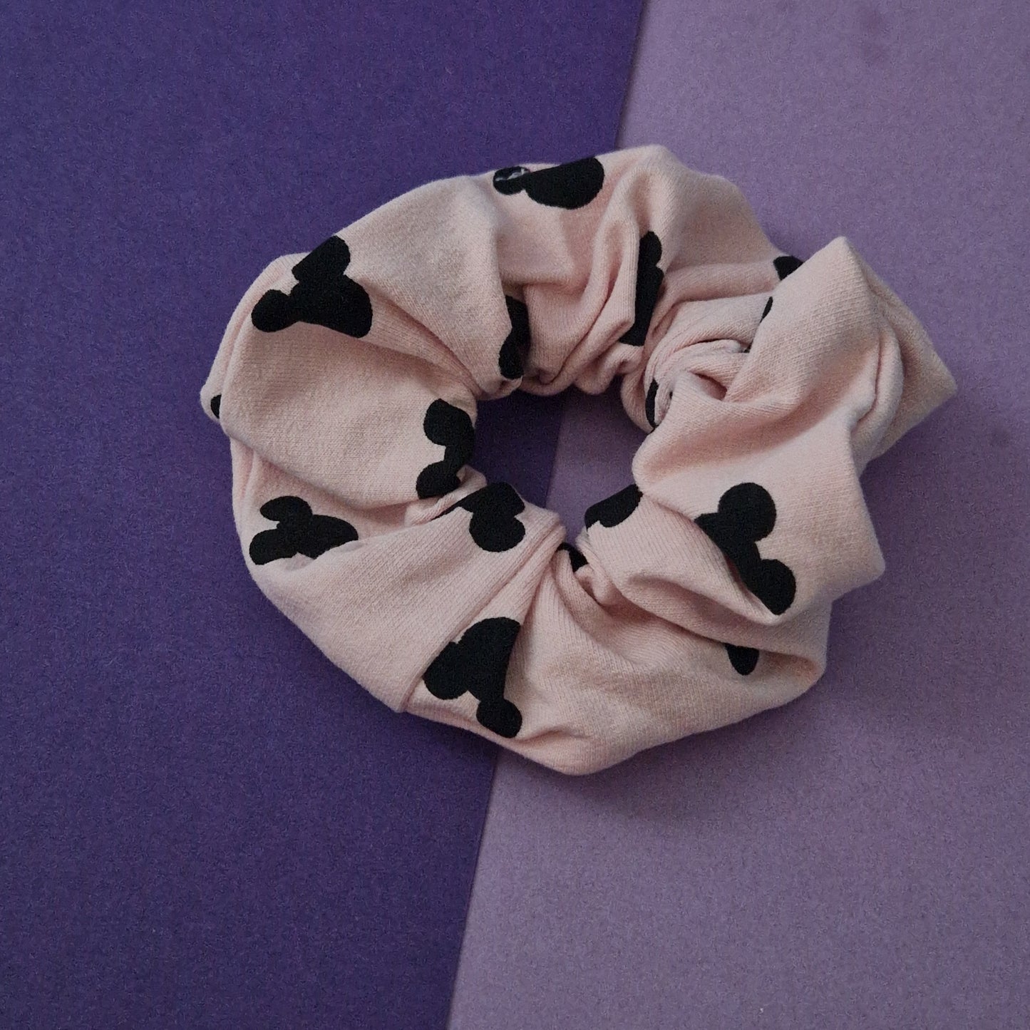 Pink hidden mouse themed cotton hair scrunchie