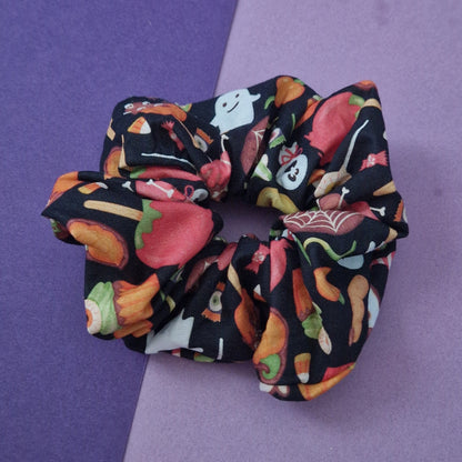 Spooky Halloween trick or treat themed cotton hair scrunchie