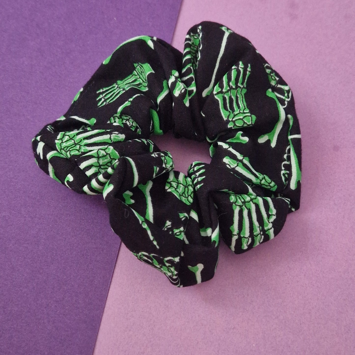 Glow in the dark skeleton themed cotton hair scrunchie