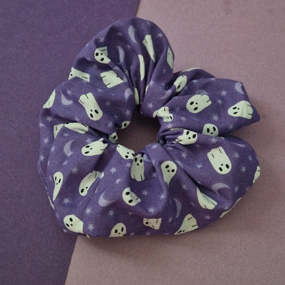 Spooky Halloween ghost themed cotton hair scrunchie