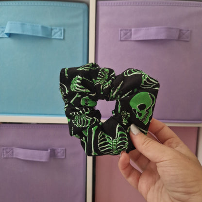 Glow in the dark skeleton themed cotton hair scrunchie