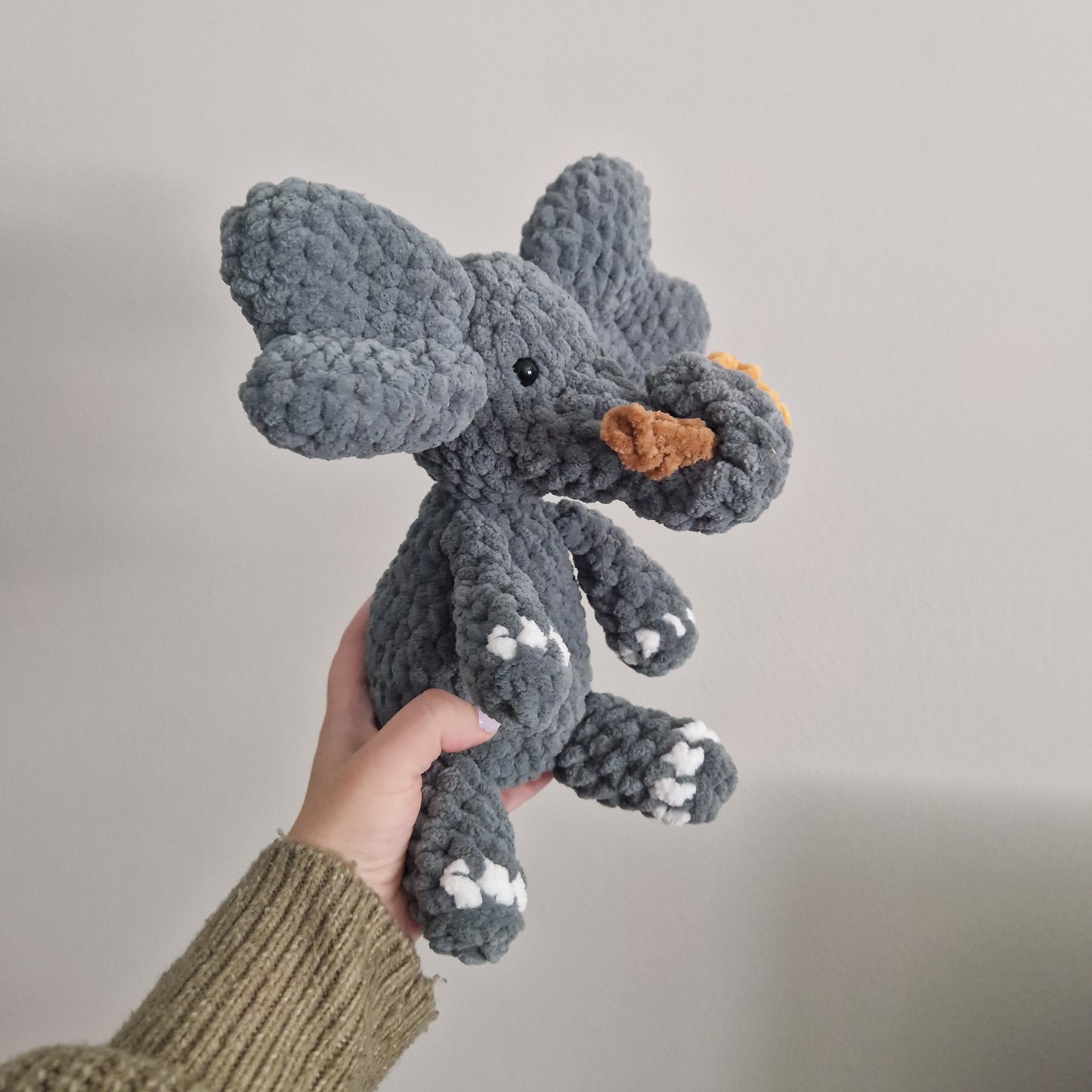 Grey floral elephant crochet plushie