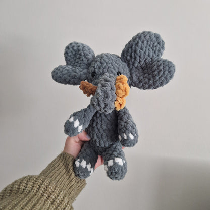 Grey floral elephant crochet plushie