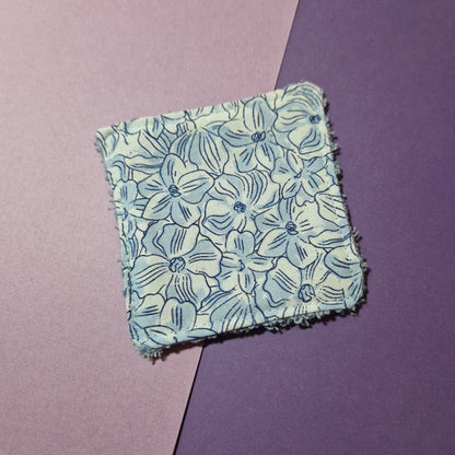 Blue floral reusable Terry towelling wipe