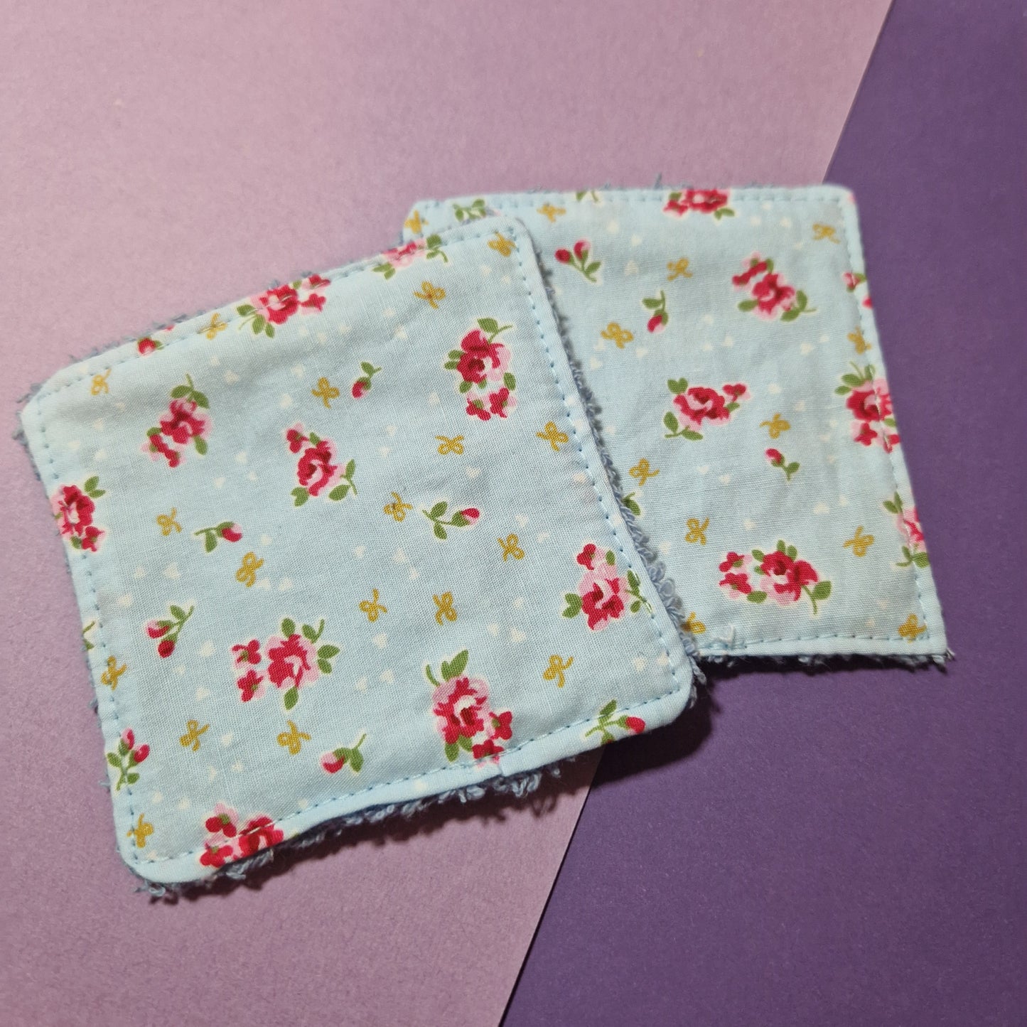 Blue floral reusable Terry towelling wipe