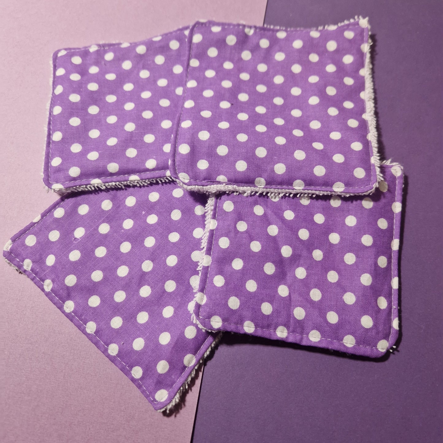 Purple polka dot reusable Terry towelling wipe