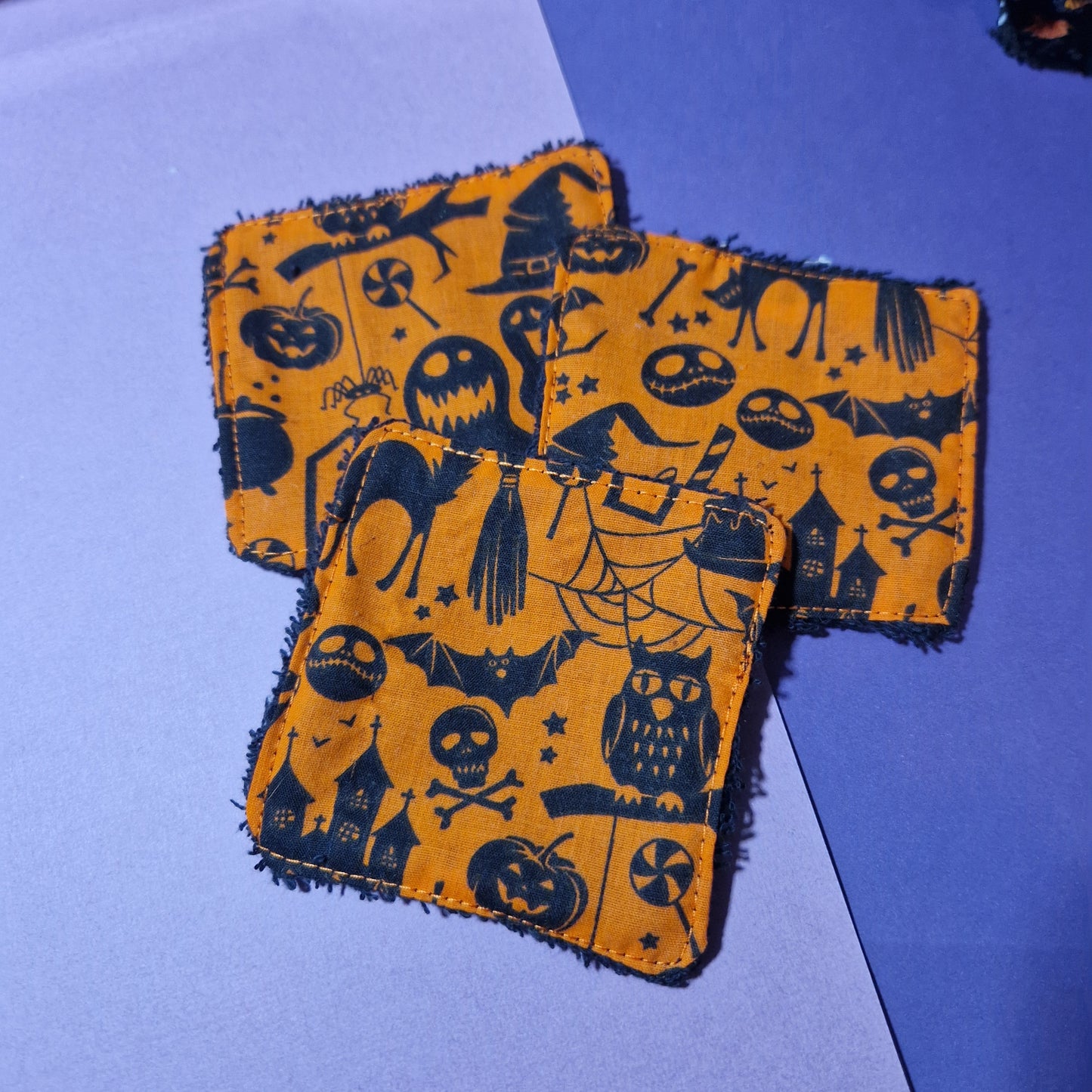 Spooky orange reusable Terry towelling wipe