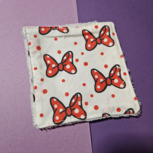 Red bow reusable Terry towelling wipe