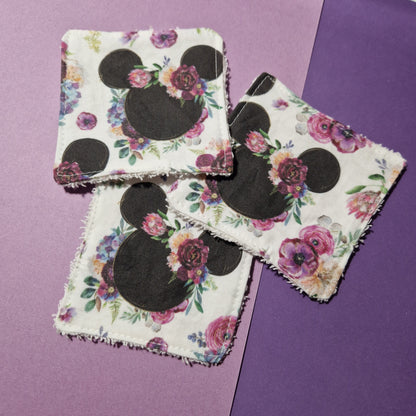 Floral mouse reusable Terry towelling wipe