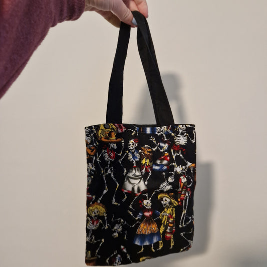 Skeleton fabric fabric trick or treat lined tote bag