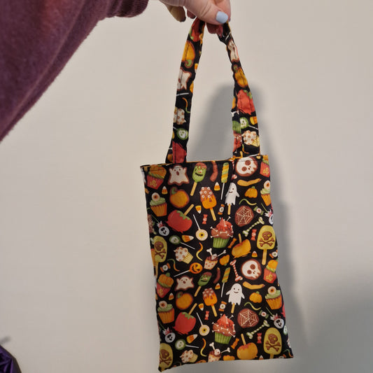 Candy fabric fabric trick or treat lined tote bag