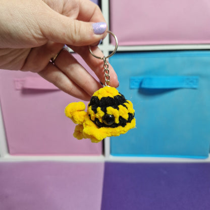 Yellow and black mini whale chenille yarn crochet keyring