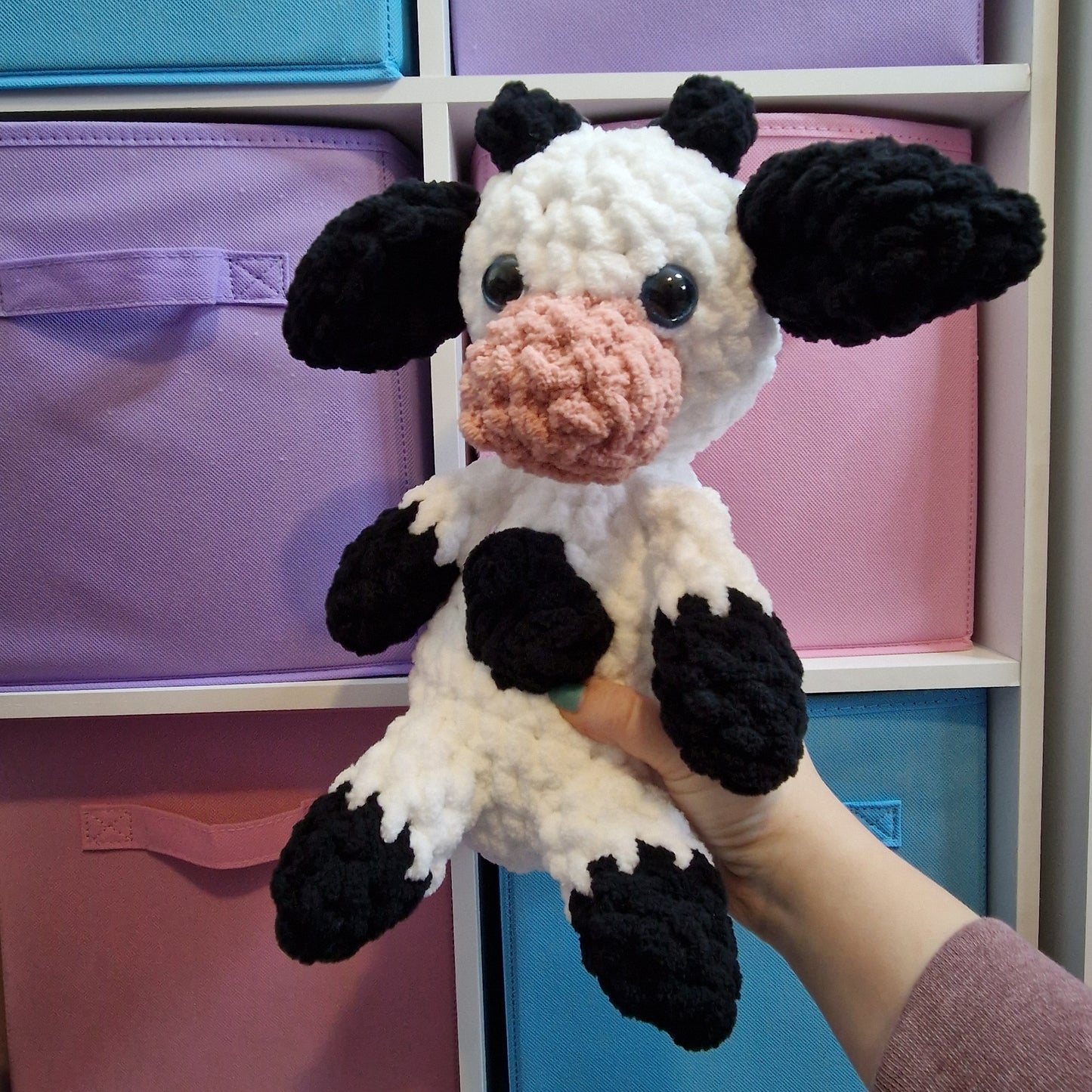 Large sitting cow crochet plushie