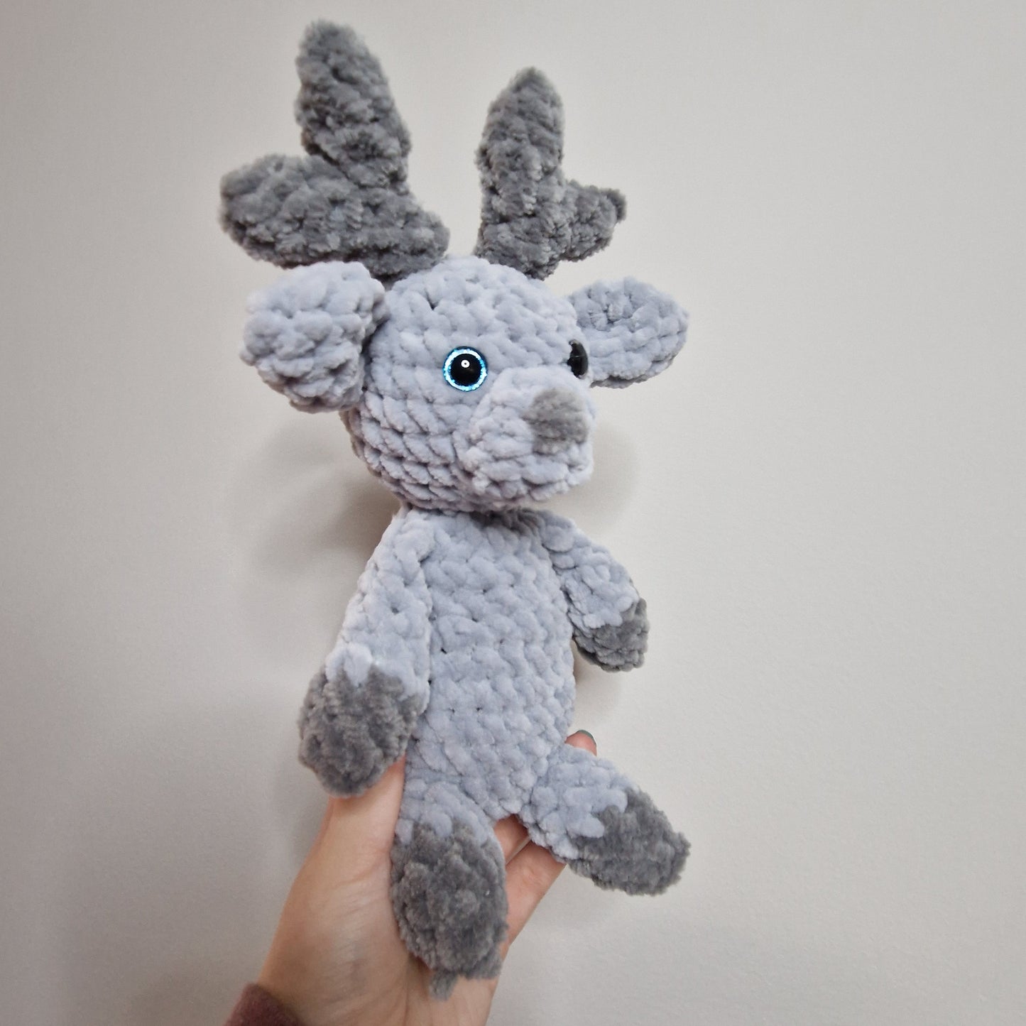 Grey reindeer crochet plushie