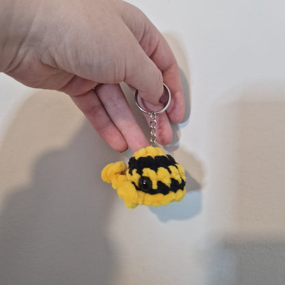 Yellow and black mini whale chenille yarn crochet keyring