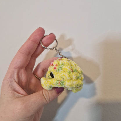 Yellow floral mini whale chenille yarn crochet keyring