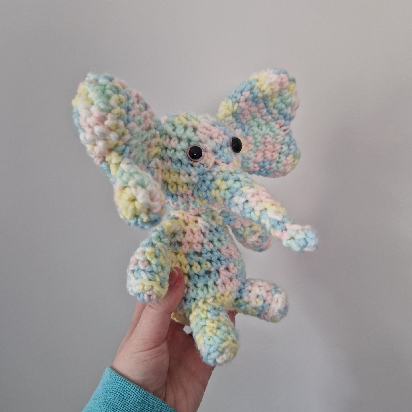 Pastel Rainbow crochet sitting elephant