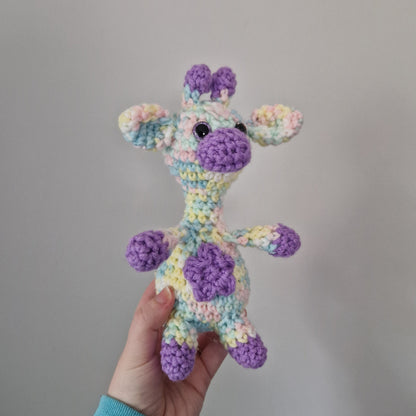 Pastel Rainbow crochet sitting giraffe