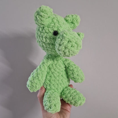 Green sitting hippo crochet plushie