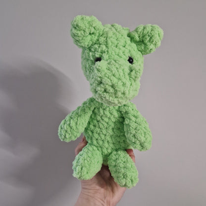 Green sitting hippo crochet plushie