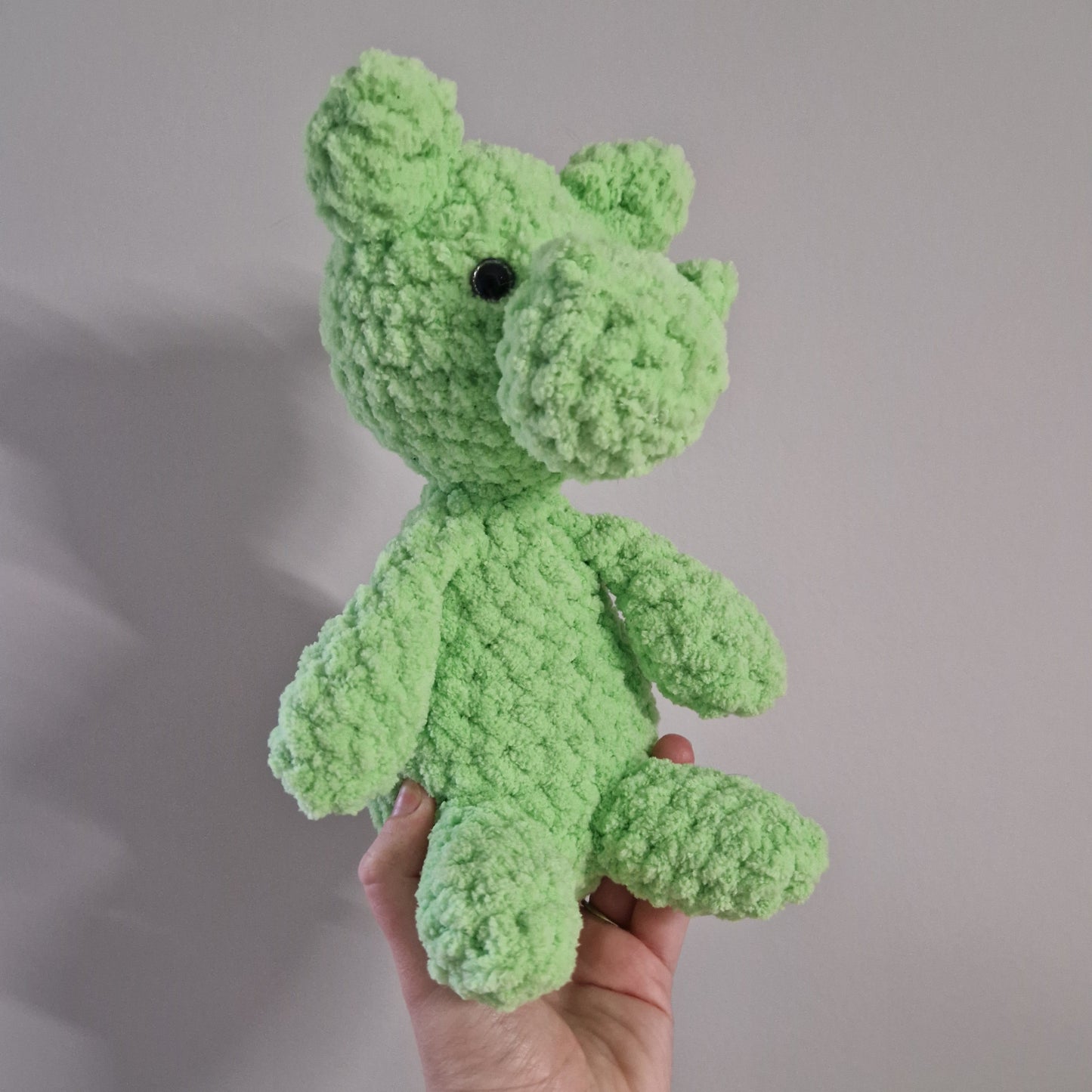 Green sitting hippo crochet plushie