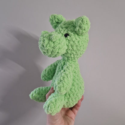 Green sitting hippo crochet plushie