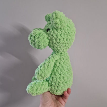 Green sitting hippo crochet plushie