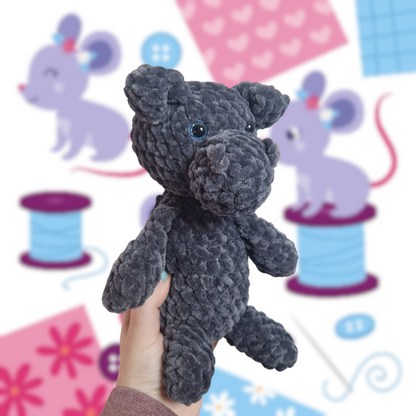 Dark grey sitting hippo crochet plushie