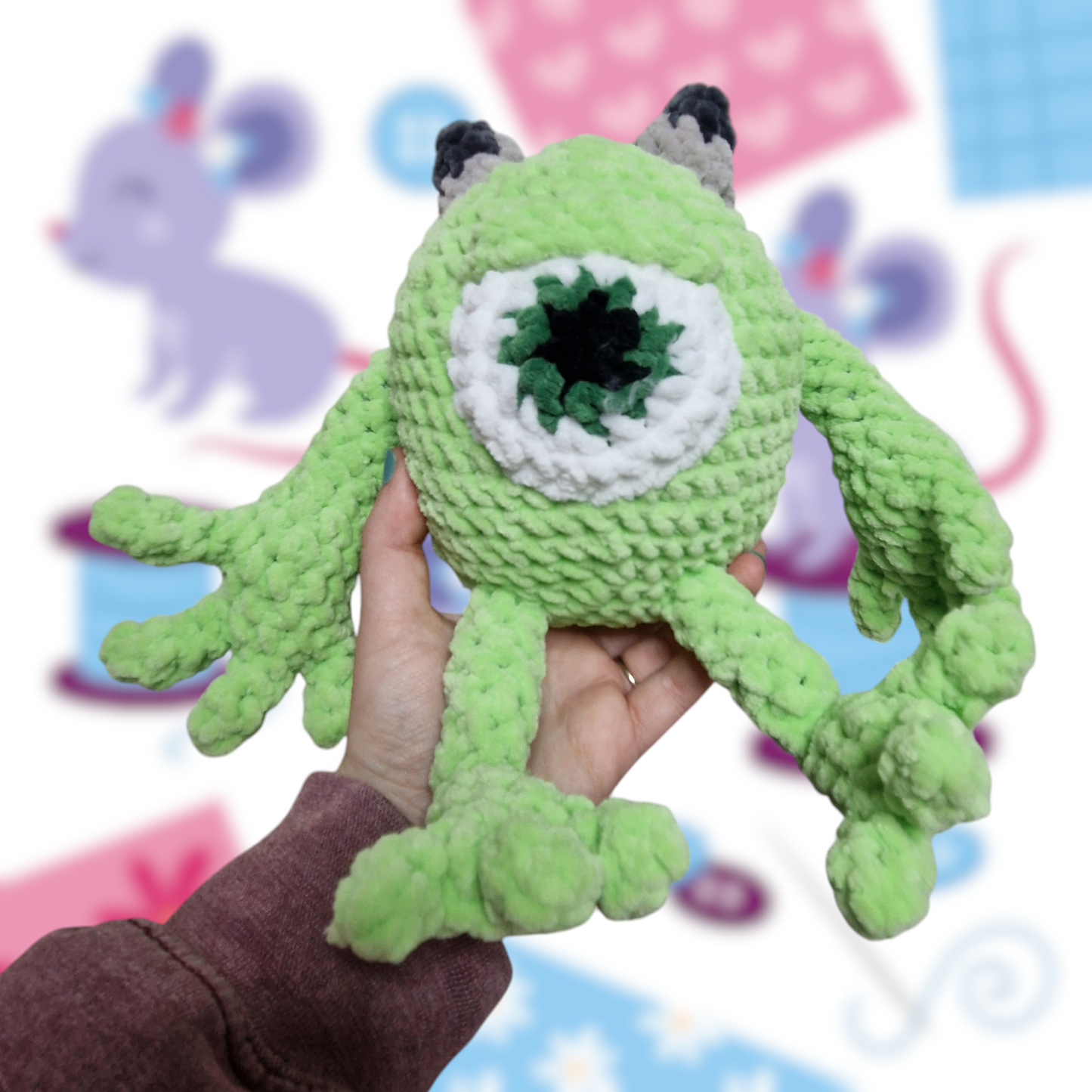 Large green Funky Little Eyeball monster crochet plushie