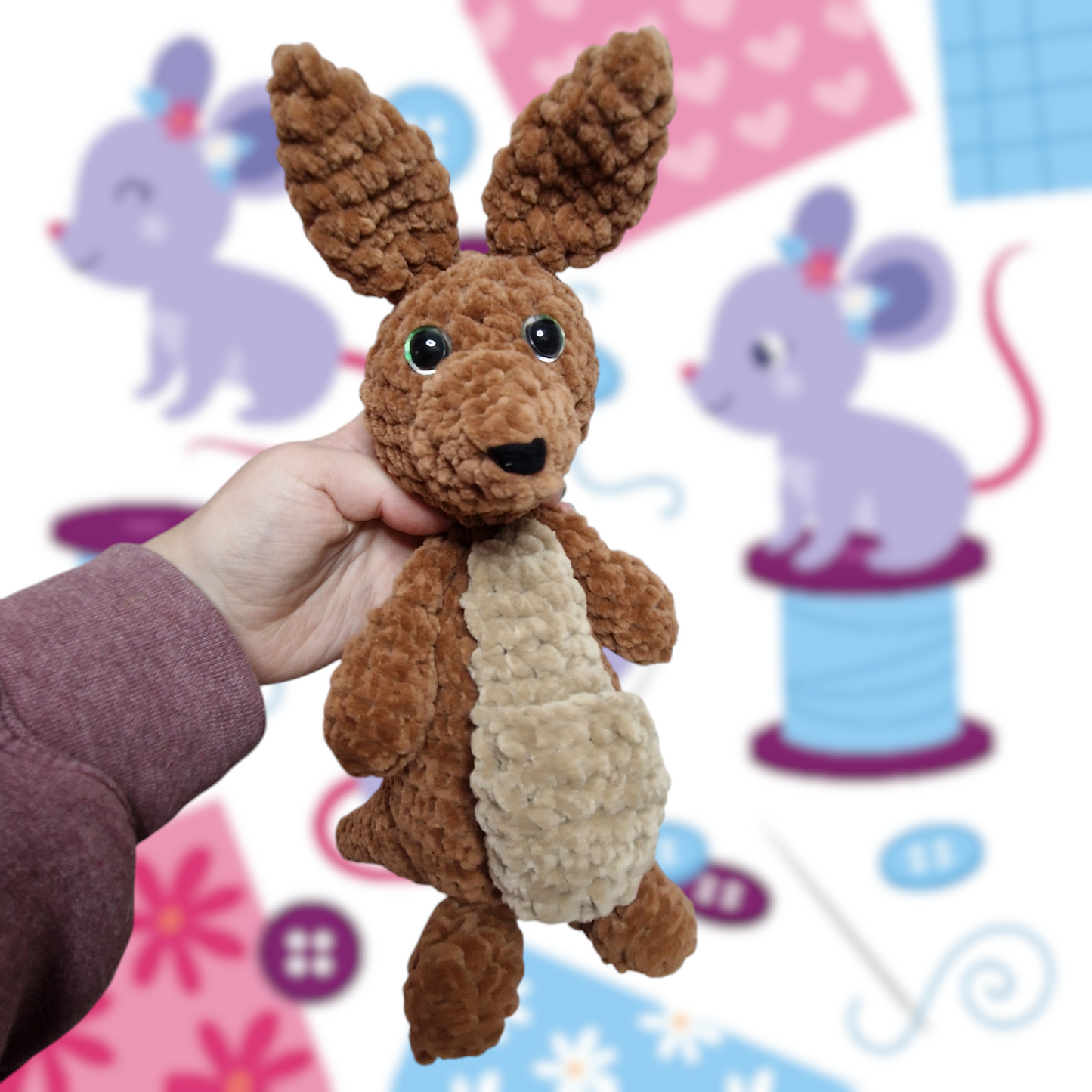 Brown kangaroo crochet plushie