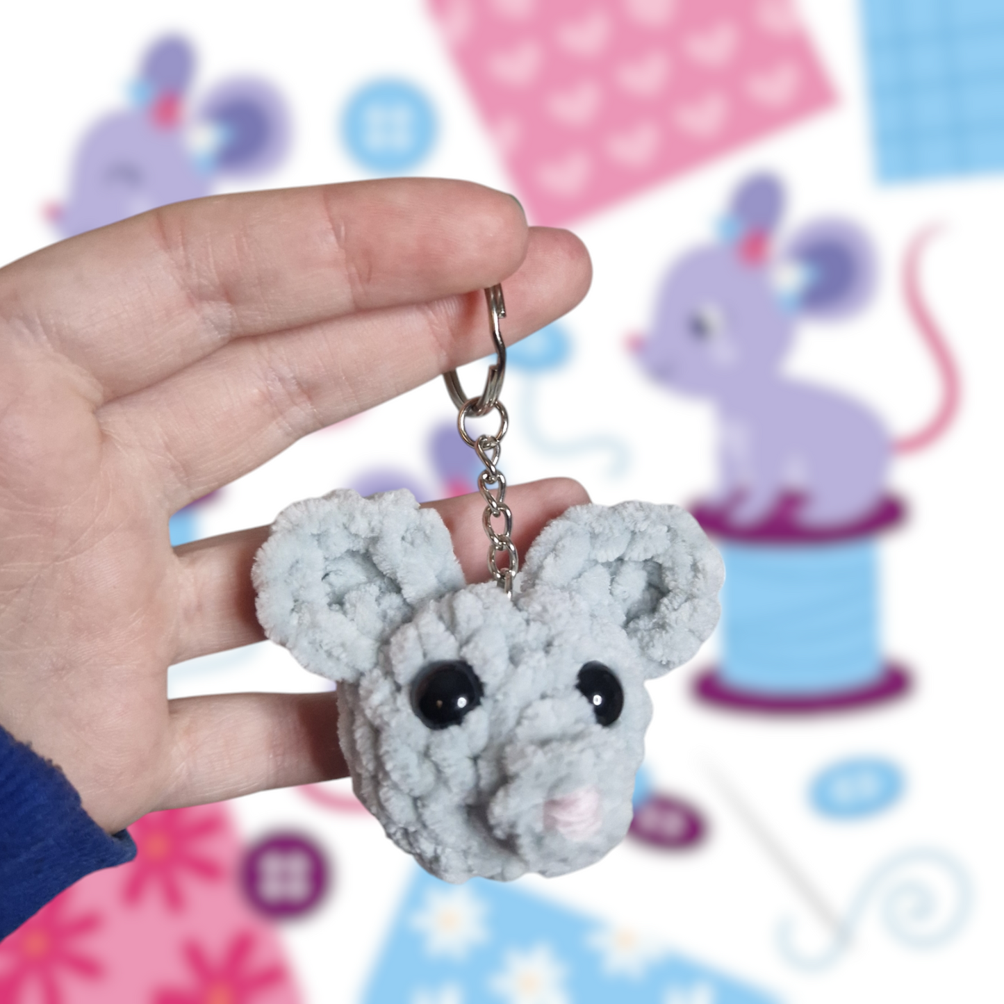 Mouse chenille yarn crochet keyring