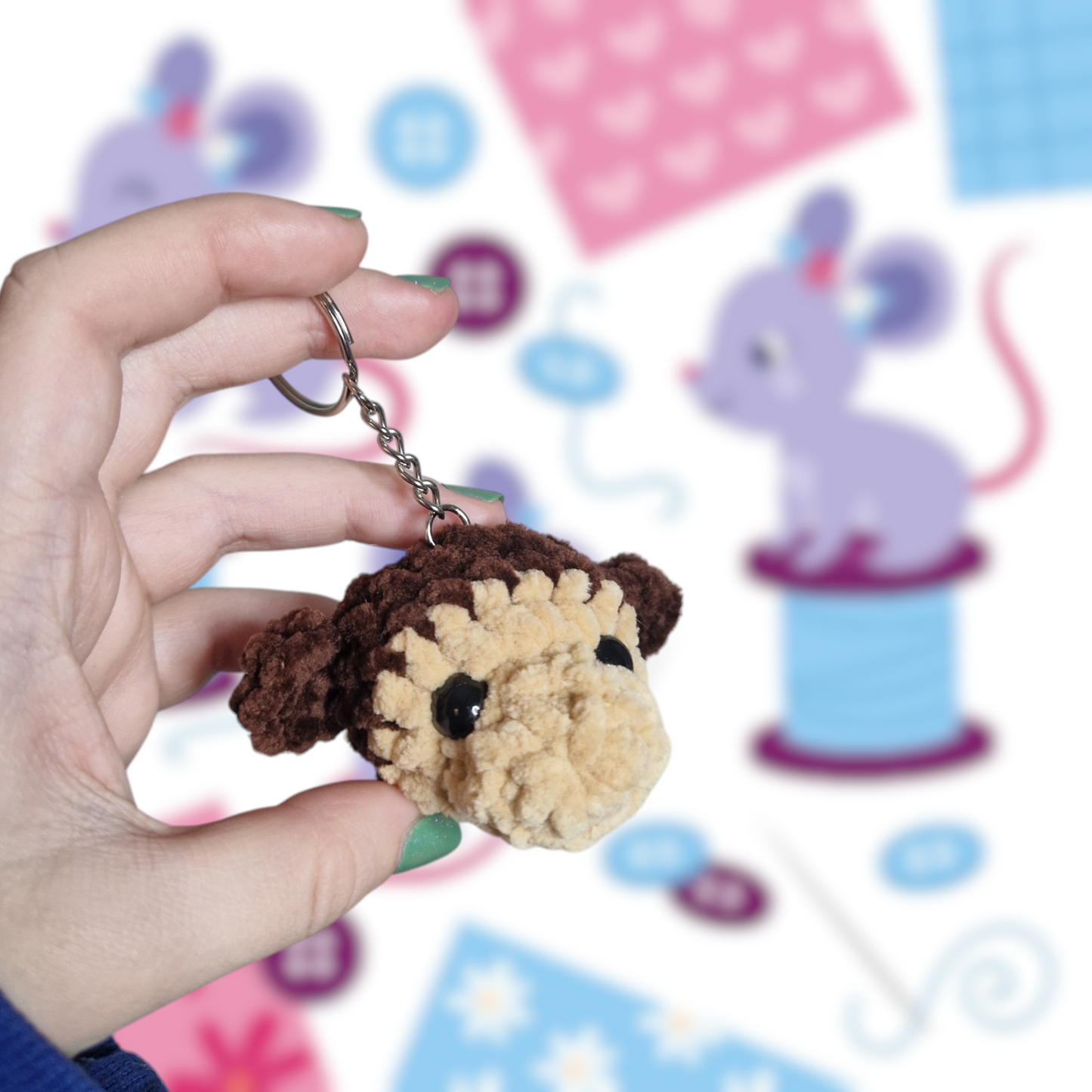 Monkey chenille yarn crochet keyring