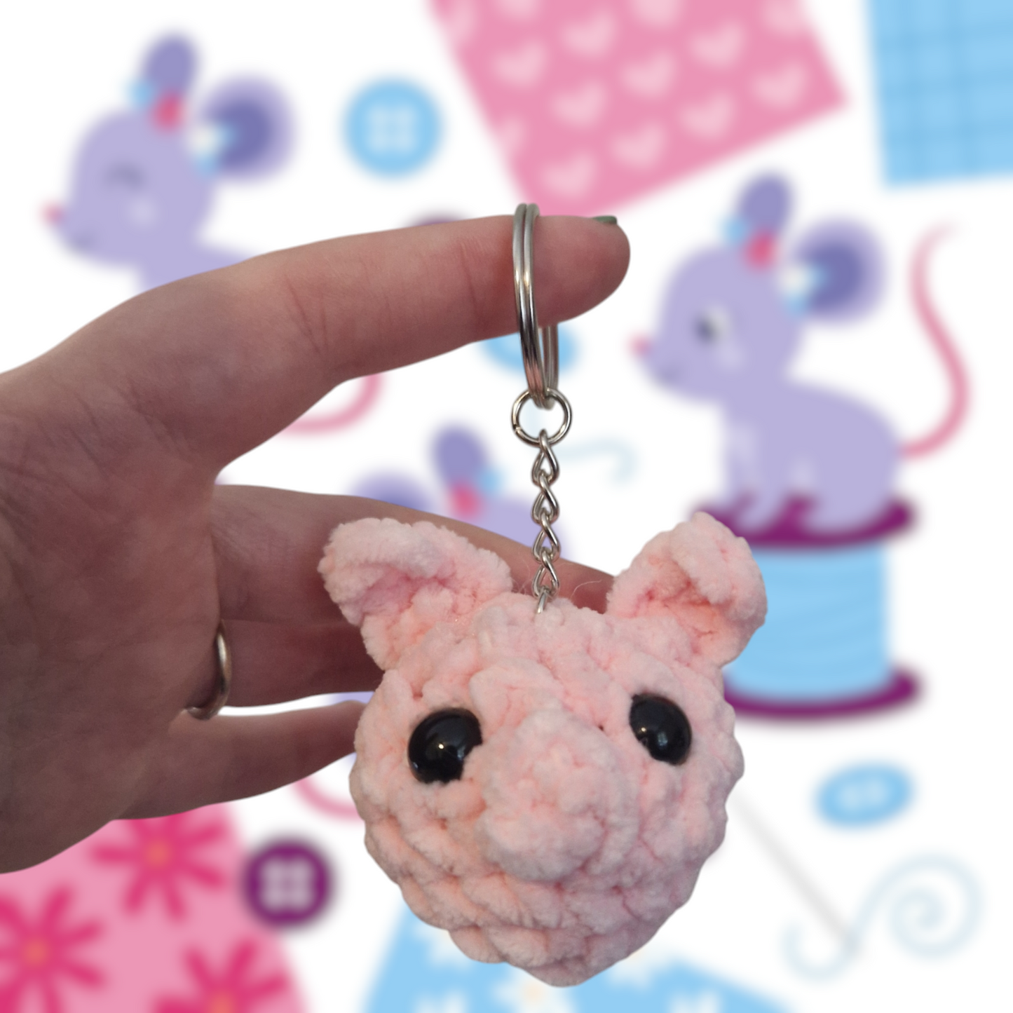 Pig chenille yarn crochet keyring