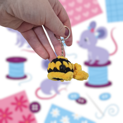 Yellow and black mini whale chenille yarn crochet keyring