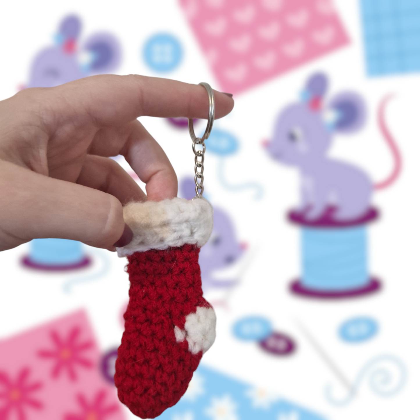 Stocking chenille yarn crochet keyring