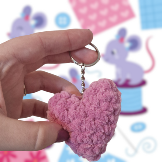 Dusty pink heart chenille yarn crochet keyring