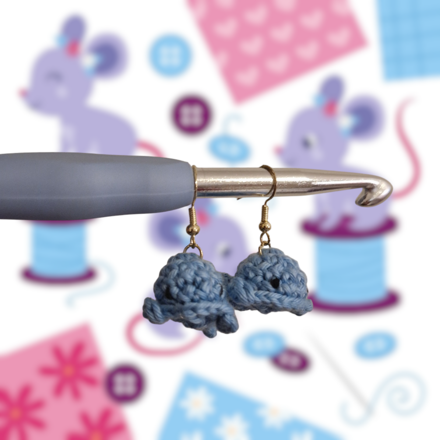 Mini whale crochet earrings