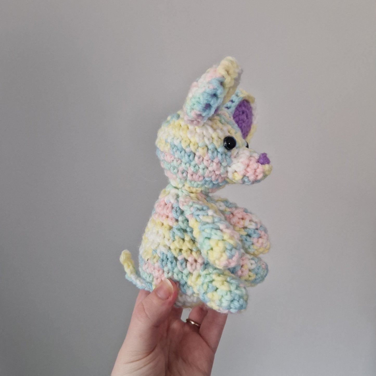 Pastel Rainbow crochet sitting mouse