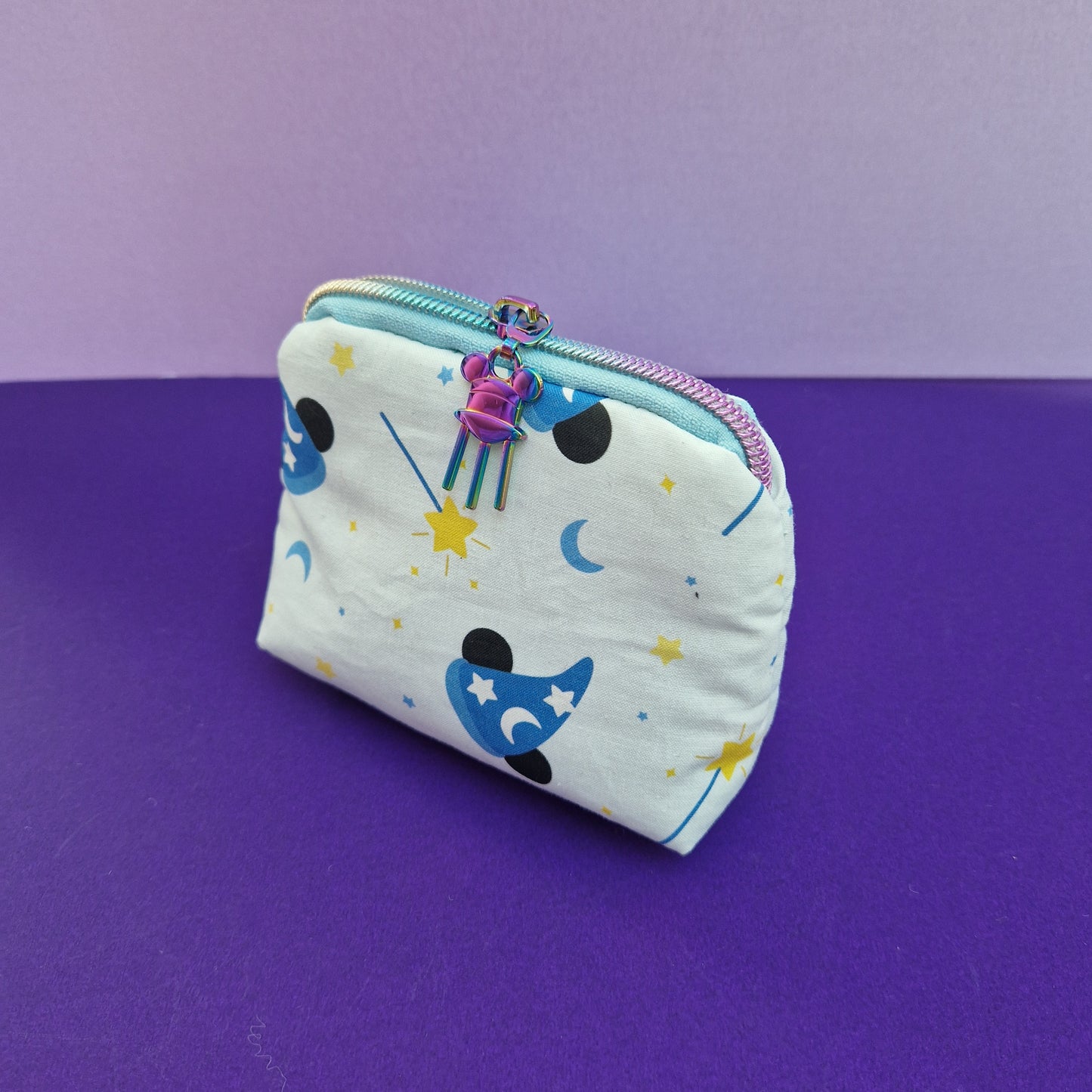 Oh Sorcerer Mouse mini triangle shaped pouch cosmetic bag with water tower zipper pull