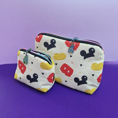 Oh Boy Mouse mini triangle shaped pouch cosmetic bag with castle zipper pull