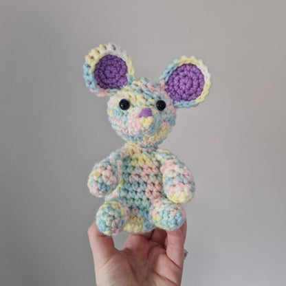 Pastel Rainbow crochet sitting mouse