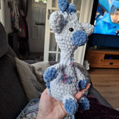 Chunky, super soft crochet blue floral giraffe