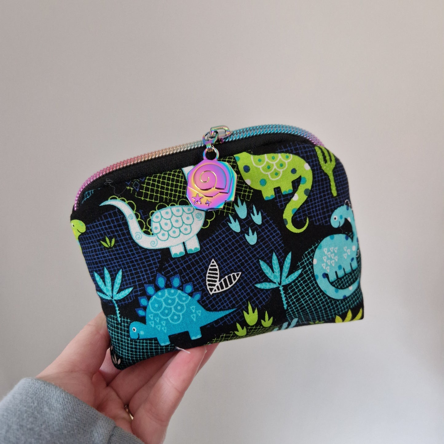 Dinosaur mini triangle shaped pouch cosmetic bag with zipper pull