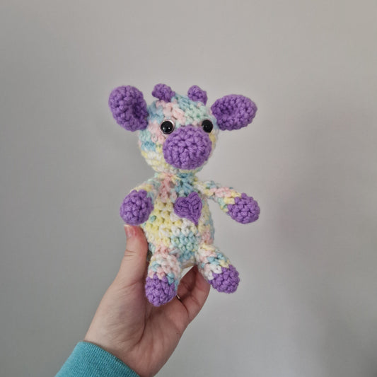 Pastel Rainbow crochet sitting cow